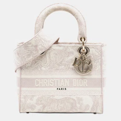 Pre-owned Dior Pink Medium Embroidered Canvas Toile De Jouy Lady D Lite