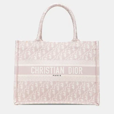 Pre-owned Dior Pink Medium Oblique Embroidered Canvas Book Tote