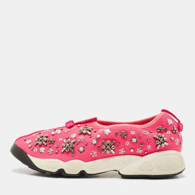 Pre-owned Dior Pink Mesh Crystal Embellished Fusion Sneakers Size 38
