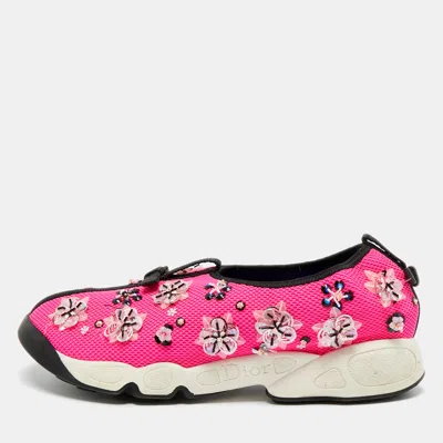 Pre-owned Dior Pink Mesh Crystal Embellished Fusion Sneakers Size 39
