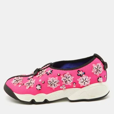 Pre-owned Dior Pink Mesh Embellished Fusion Slip On Sneakers Size 37