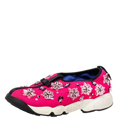 Pre-owned Dior Pink Mesh Embellished Fusion Slip On Sneakers Size 37