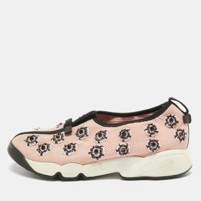 Pre-owned Dior Pink Mesh Embellished Fusion Sneakers Size 37