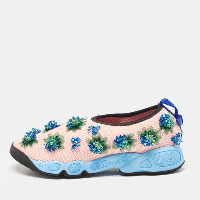 Pre-owned Dior Pink Mesh Fusion Crystal Embellished Slip On Sneakers Size 35.5