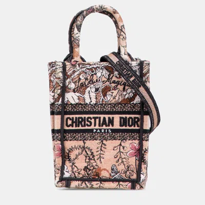 Pre-owned Dior Pink Mini Embroidered Canvas Jardin Magique Vertical Book Tote