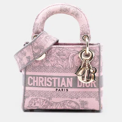 Pre-owned Dior Pink Mini Embroidered Canvas Toile De Jouy Lady D Lite