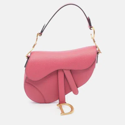Pre-owned Dior Pink Mini Grained Calfskin Saddle Bag