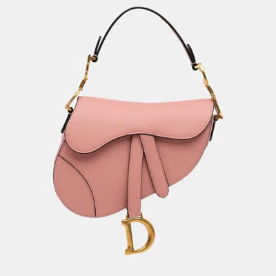Pre-owned Dior Pink Mini Leather Saddle Bag