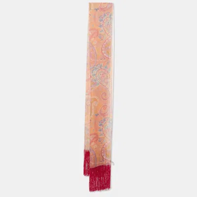 Pre-owned Dior Pink Paisley Print Silk Fringed Stole