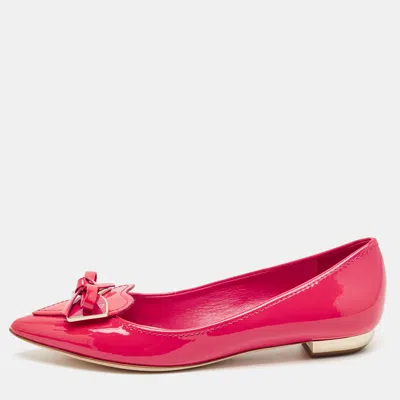 Pre-owned Dior Pink Patent Leather Bow Pointed Toe Ballet Flats Size 35.5