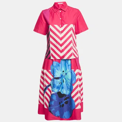 Pre-owned Dior Pink Printed Cotton Shirt & Midi Skirt Set M/l