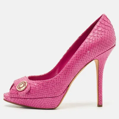 Pre-owned Dior Pink Python Cd Buckle Peep Toe Pumps Size 38