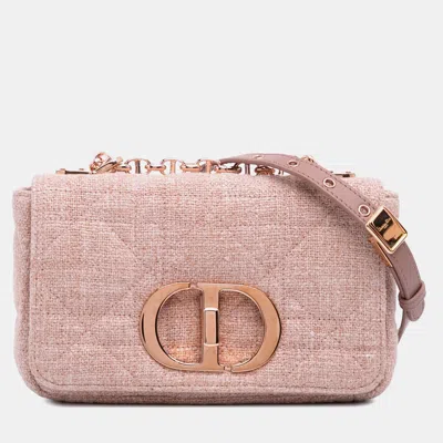 Pre-owned Dior Pink Small Tweed Macrocannage Caro Bag