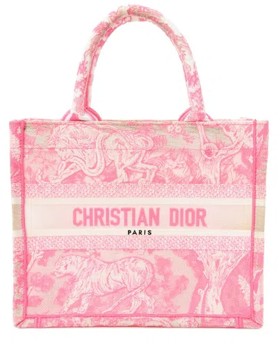Dior Pink Toile Canvas Transparent Embroidered Small De Jouy Reverse Book Tote  (authentic Pre-loved