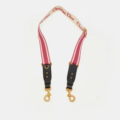 Pre-owned Dior Pink/black Embroidered Canvas And Leather Bag Shoulder Strap