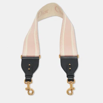 Pre-owned Dior Pink/black Embroidered Canvas And Leather Shoulder Bag Strap