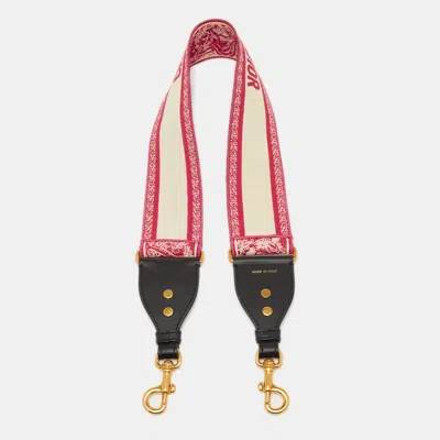 Pre-owned Dior Pink/black Embroidered Canvas Shoulder Bag Strap