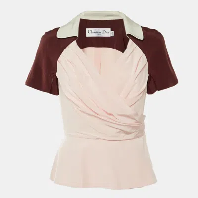 Pre-owned Dior Pink/burgundy Silk Ruched Wrap Top M
