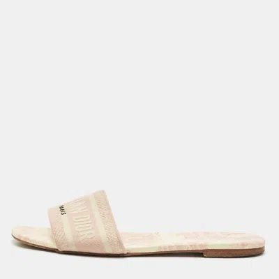 Pre-owned Dior Pink/cream Embroidered Canvas Dway Flat Slides Size 40.5