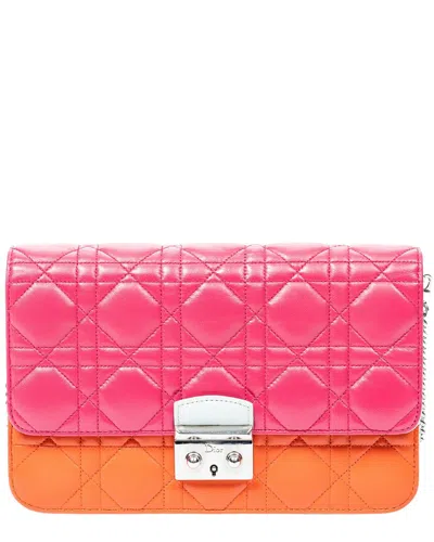 Pre-owned Dior Pink/orange/mint Green Cannage Lambskin Leather Miss  Wallet On Chain (authentic Pre-loved)