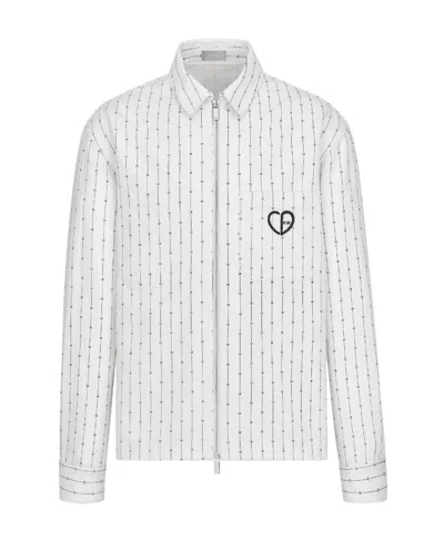 Dior Pinstripe Zipper Casual Coat In White