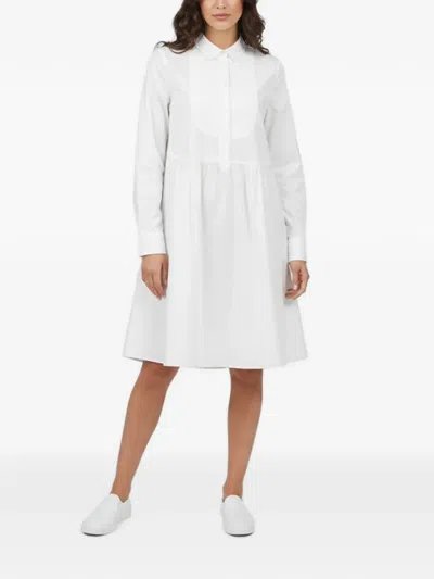 Pre-owned Dior Pintuck Bib Shirt Midi Dress In White