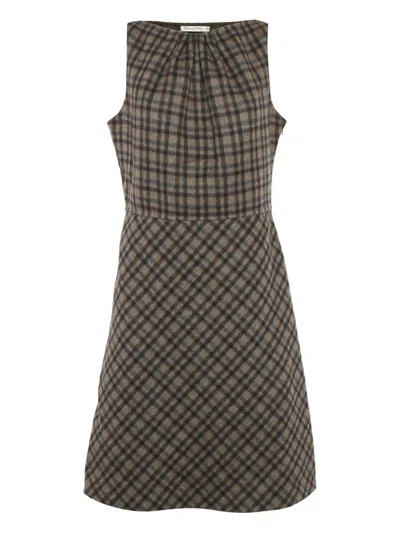 Pre-owned Dior Plaid Flared Mini Dress In Brown