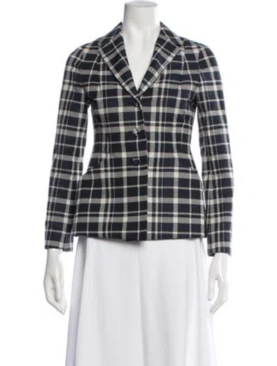 Pre-owned Dior Plaid Print Blazer In Blue/white