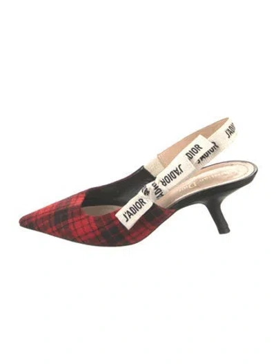 Pre-owned Dior Plaid Print Bow Accents Slingback Pumps In Red