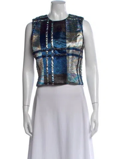 Pre-owned Dior Plaid Print Crew Neck Top In Blue