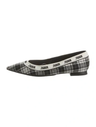 Pre-owned Dior Plaid Print Embroidered Accent Flats In Black