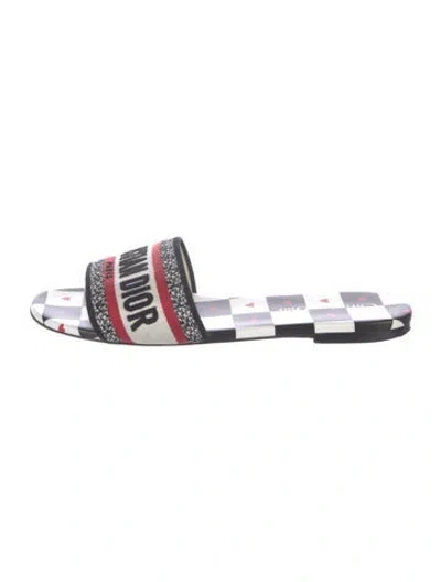 Pre-owned Dior Plaid Print Embroidered Accent Flats In White