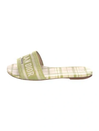 Pre-owned Dior Plaid Print Embroidered Accent Slides In Green/white