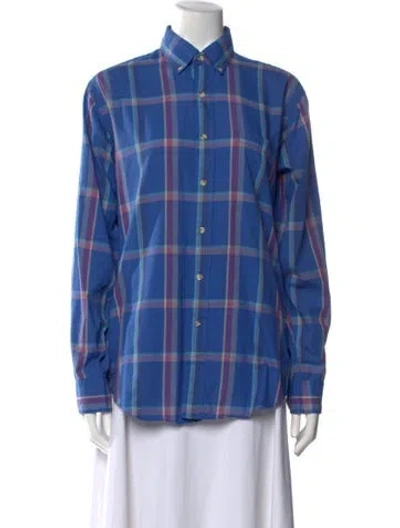 Pre-owned Dior Plaid Print Long Sleeve Button-up Top In Blue