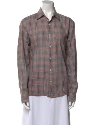 Pre-owned Dior Plaid Print Long Sleeve Button-up Top In Multi