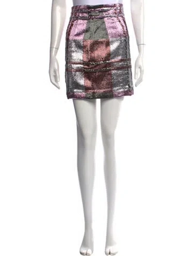 Pre-owned Dior Plaid Print Mini Skirt In Metallic/purple