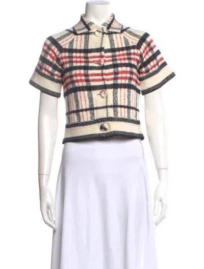 Pre-owned Dior Plaid Print Mock Neck Sweater In White