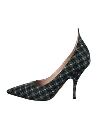 Pre-owned Dior Plaid Print Pumps In Green