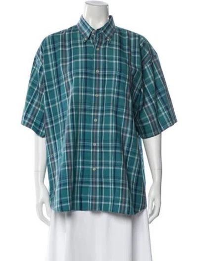 Pre-owned Dior Plaid Print Short Sleeve Button-up Top In Blue