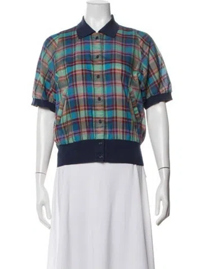 Pre-owned Dior Plaid Print Short Sleeve Polo In Blue