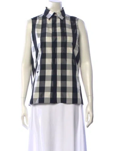 Pre-owned Dior Plaid Print Sleeveless Button-up Top In Blue
