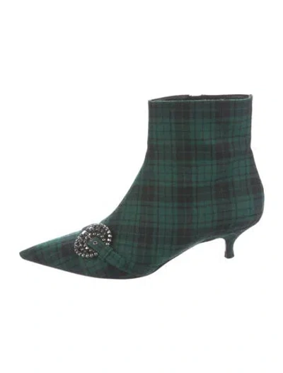 Pre-owned Dior Plaid Print Studded Accents Sock Boots In Green