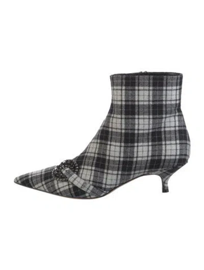 Pre-owned Dior Plaid Print Studded Accents Sock Boots In Multi