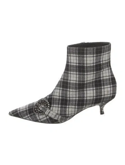 Pre-owned Dior Plaid Print Studded Accents Sock Boots In Multi