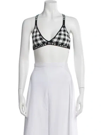 Pre-owned Dior Plaid Print V-neck Sports Bra In Black