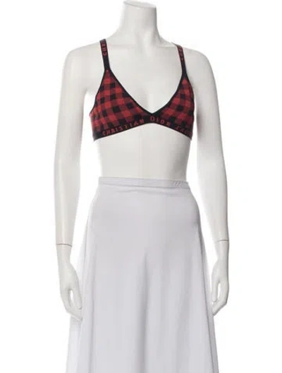 Pre-owned Dior Plaid Print V-neck Sports Bra In White