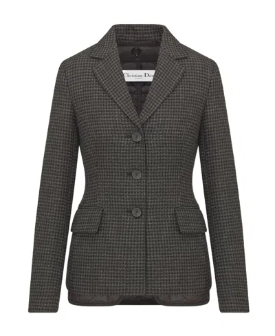 Dior Plaid Wool Suit Jacket In Gray