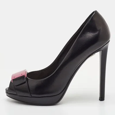 Pre-owned Dior Plaque Size 36 Black Leather Peep Toe Pumps
