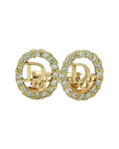 Pre-owned Dior Plated Logo Rhinestone Earrings (authentic Pre-loved)