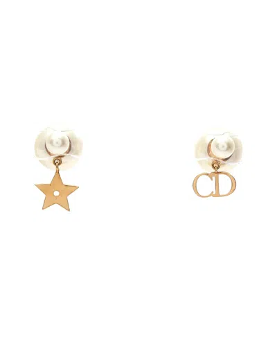Pre-owned Dior Plated Tribal Cd Logo Earrings Gold Plated (authentic Pre-loved)